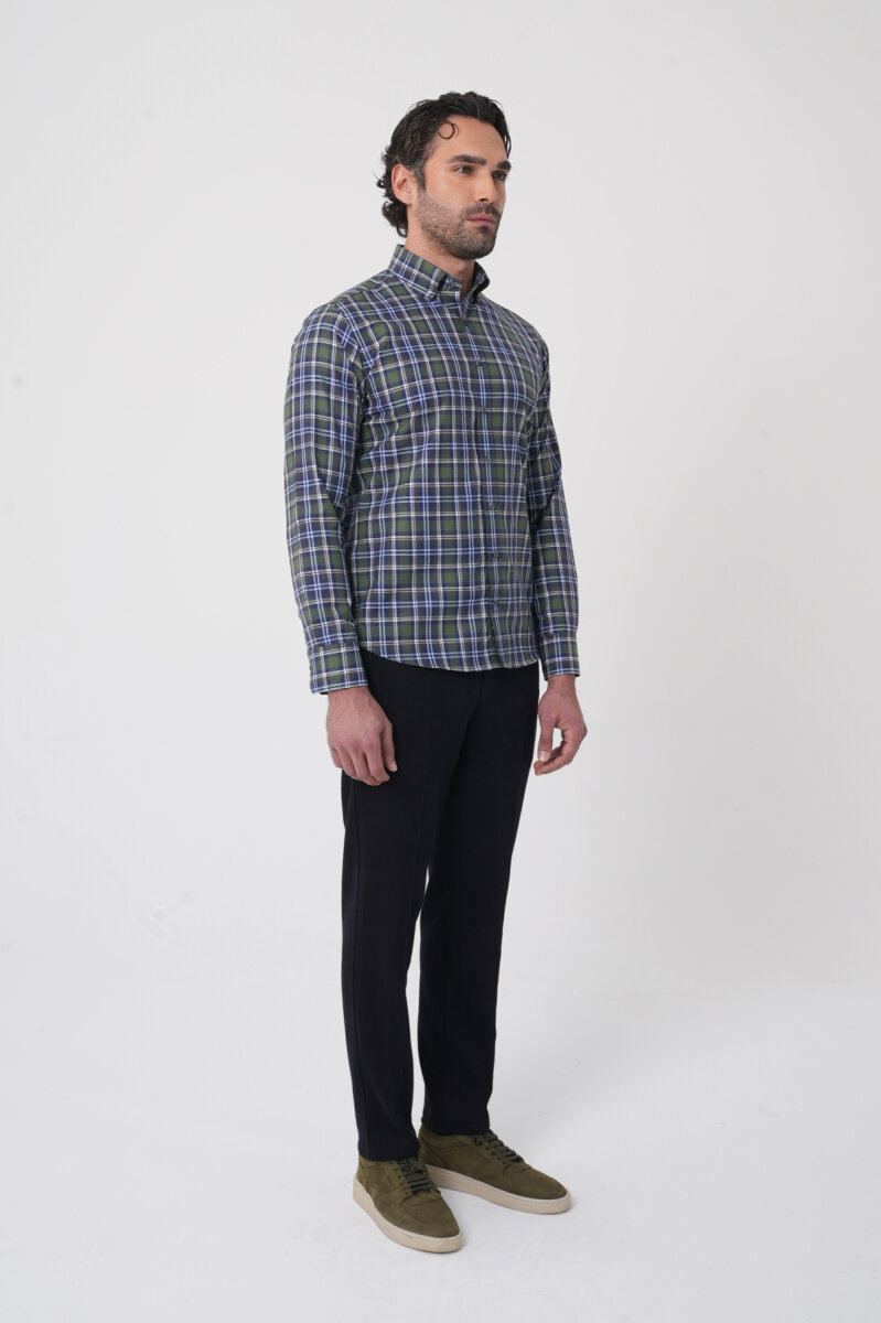 Uzun Kollu Paşa Yaka Regular Fit Erkek Haki Gömlek - 4