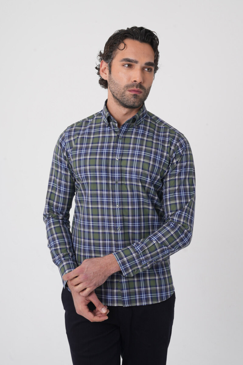 Uzun Kollu Paşa Yaka Regular Fit Erkek Haki Gömlek (1)