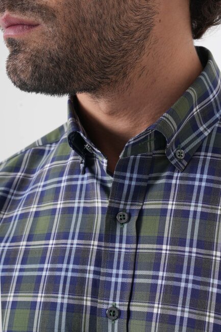 Uzun Kollu Paşa Yaka Regular Fit Erkek Haki Gömlek - 6
