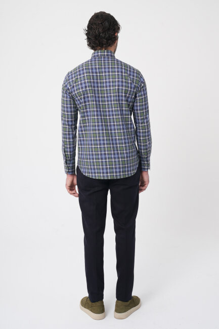 Uzun Kollu Paşa Yaka Regular Fit Erkek Haki Gömlek - 5