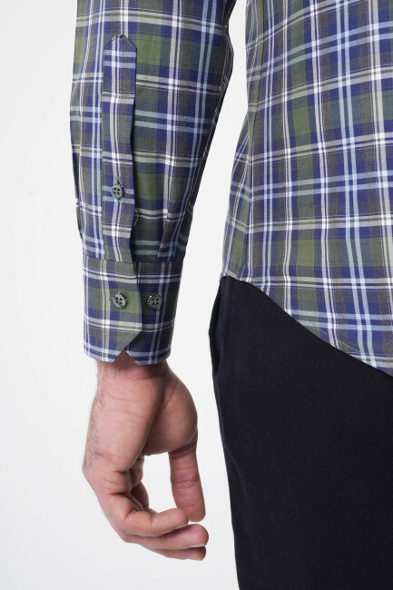 Uzun Kollu Paşa Yaka Regular Fit Erkek Haki Gömlek - 7