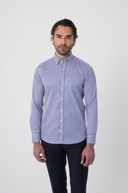 Uzun Kollu Paşa Yaka Regular Fit Erkek Lacivert Gömlek