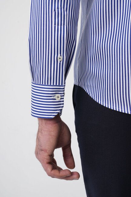 Uzun Kollu Paşa Yaka Regular Fit Erkek Lacivert Gömlek - 7