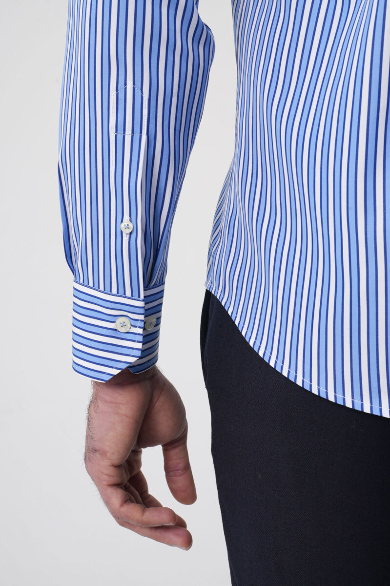 Uzun Kollu Paşa Yaka Regular Fit Erkek Mavi Cepli Gömlek - 8