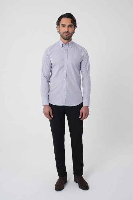 Uzun Kollu Paşa Yaka Regular Fit Erkek Siyah Cepsiz Gömlek - 3