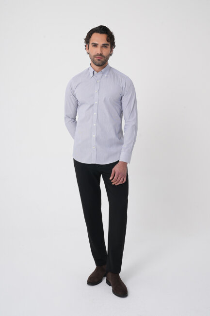 Uzun Kollu Paşa Yaka Regular Fit Erkek Siyah Cepsiz Gömlek - 5