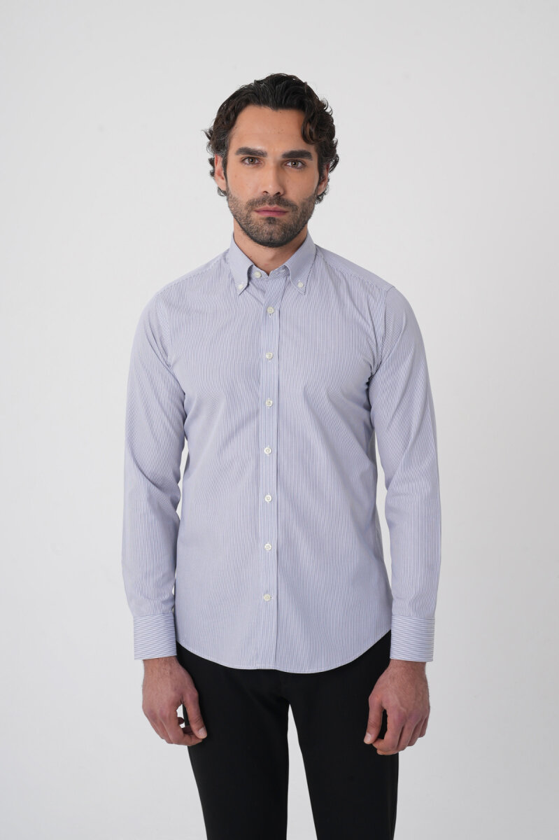 Uzun Kollu Paşa Yaka Regular Fit Erkek Siyah Cepsiz Gömlek - 1