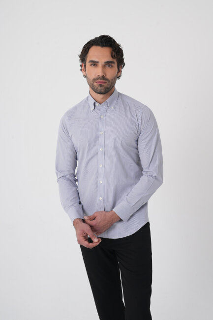 Uzun Kollu Paşa Yaka Regular Fit Erkek Siyah Cepsiz Gömlek - 2