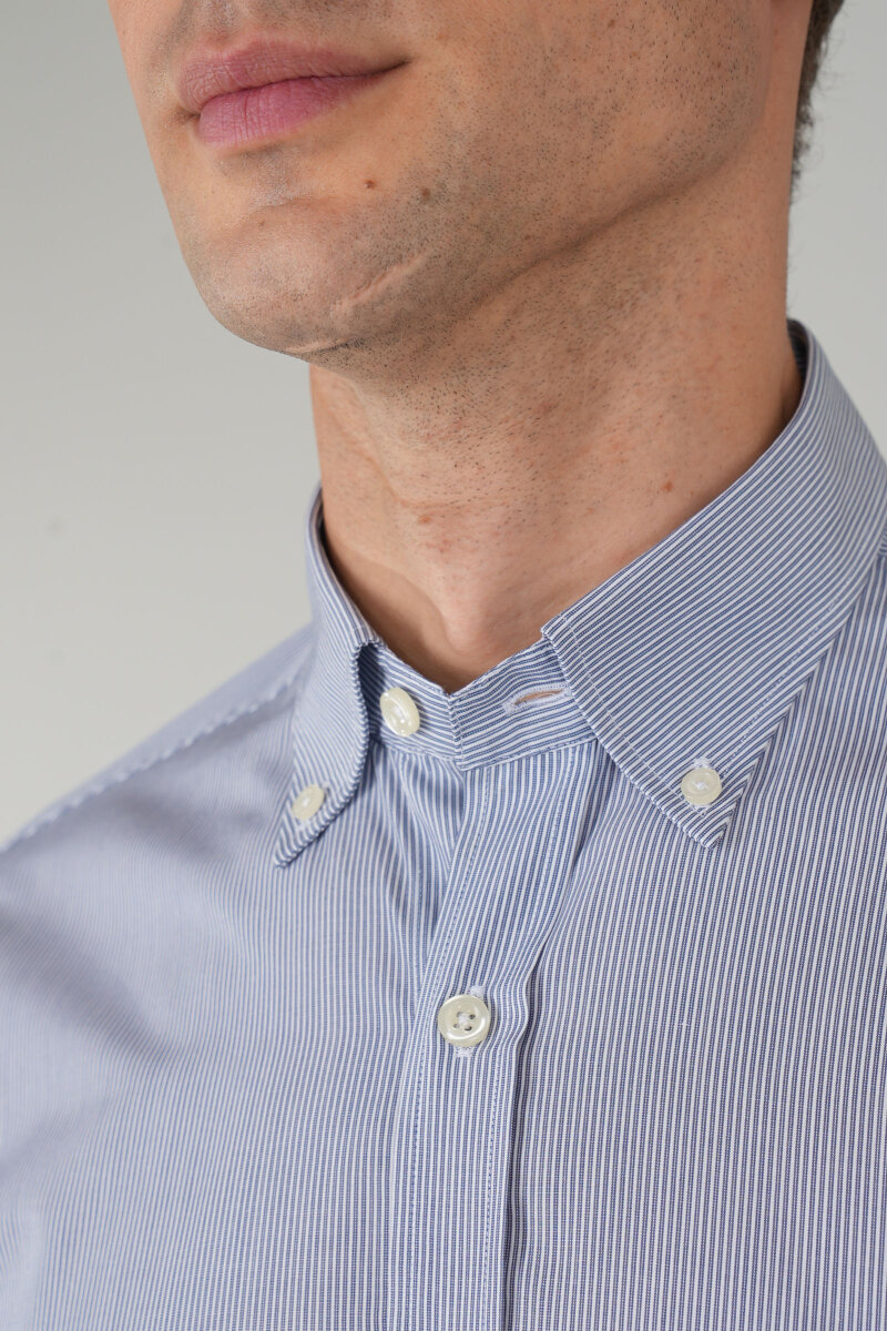 Uzun Kollu Regular Fit Erkek Çizgili Lacivert Gömlek - 3