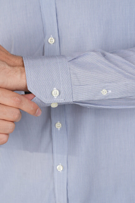 Uzun Kollu Regular Fit Erkek Çizgili Lacivert Gömlek - 4