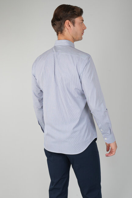 Uzun Kollu Regular Fit Erkek Çizgili Lacivert Gömlek (1)