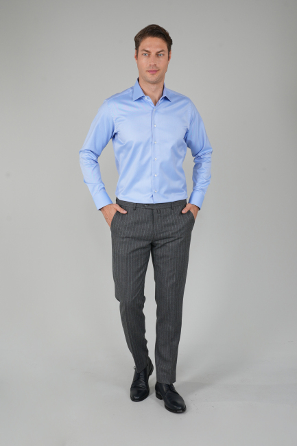 Uzun Kollu Regular Fit Pamuk Erkek Mavi Klasik Gömlek - 5