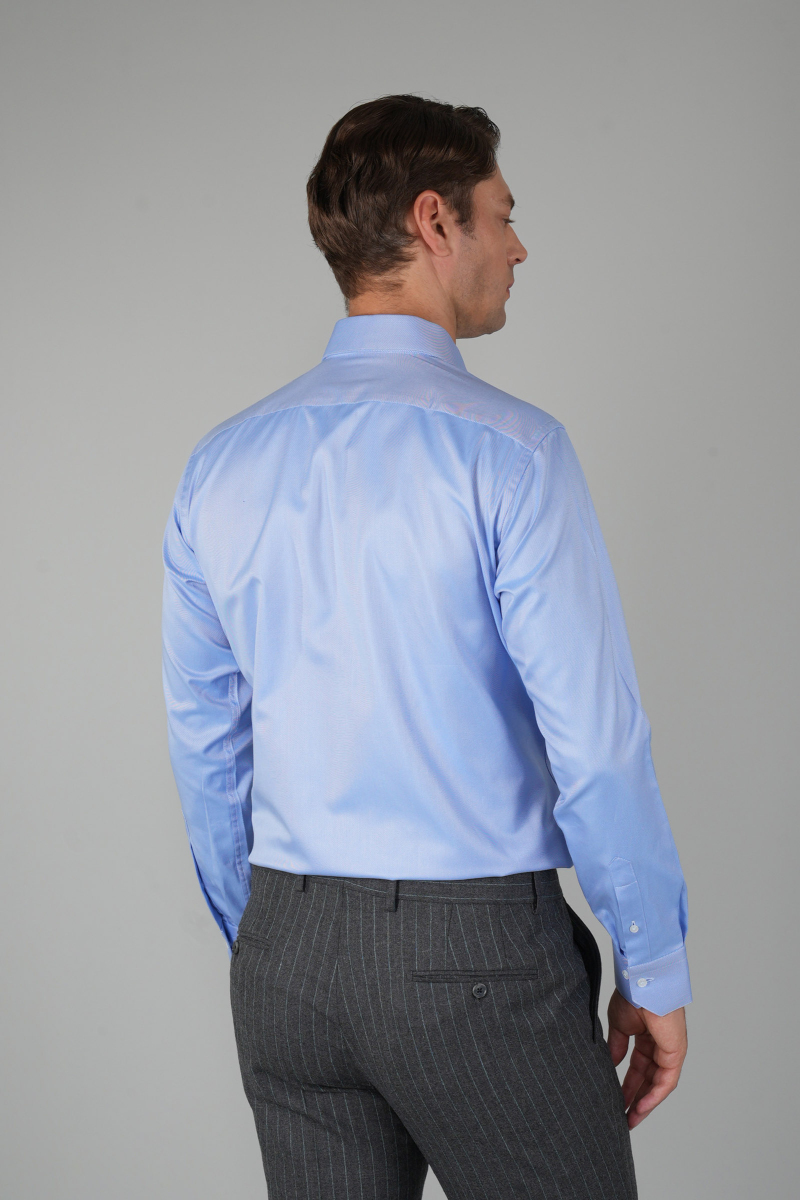 Uzun Kollu Regular Fit Pamuk Erkek Mavi Klasik Gömlek (1)