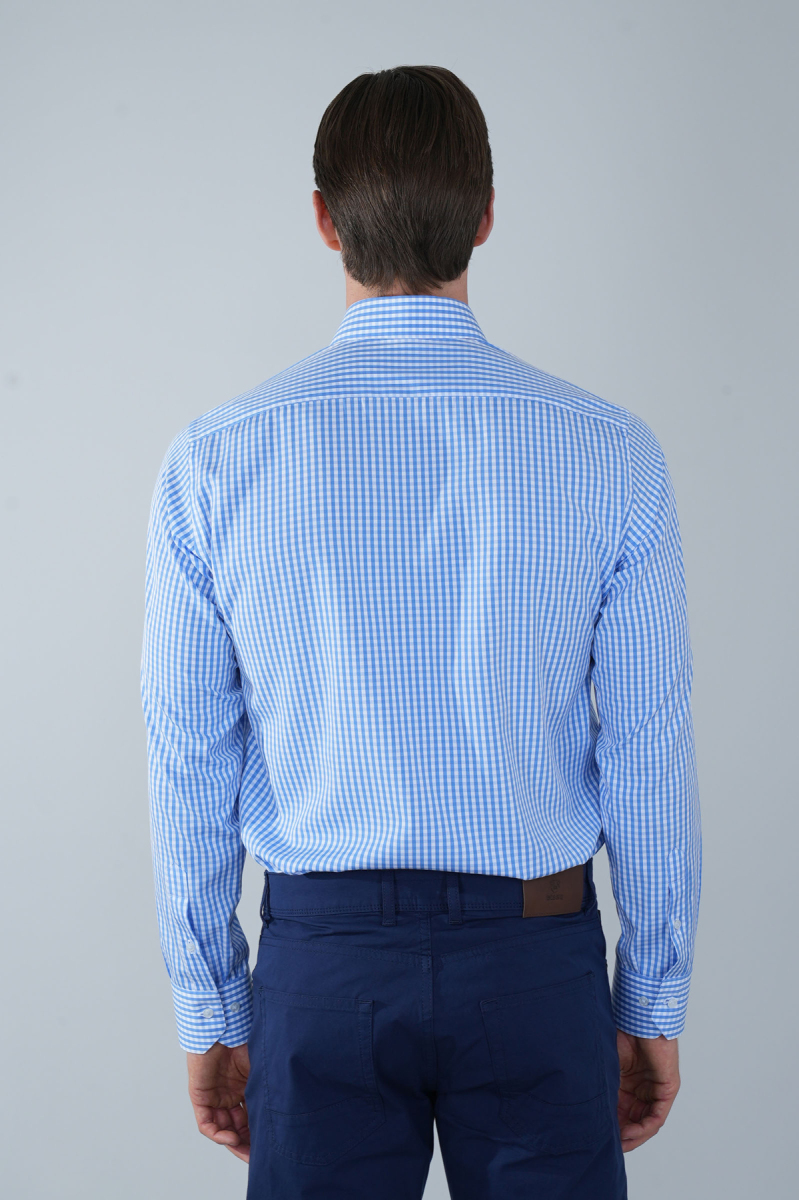 Uzun Kollu Tek Cep Mavi Pamuk Erkek Gömlek (1)