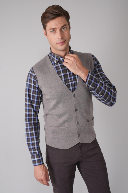 Vizon Düz Triko Yün Erkek Yelek 