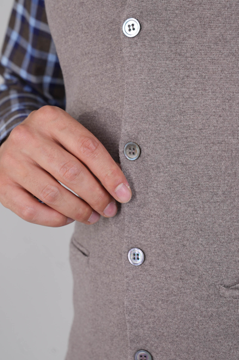 Vizon Düz Triko Yün Erkek Yelek - 5