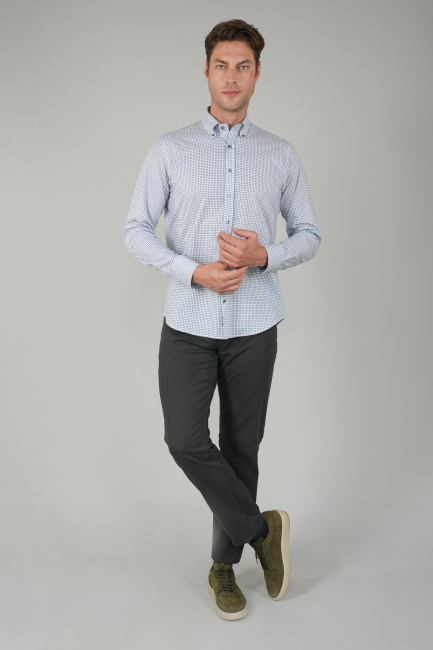 Yeşil Kareli Regular Fit Erkek Pamuk Gömlek - 5