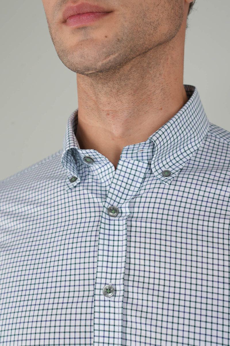 Yeşil Kareli Regular Fit Erkek Pamuk Gömlek - 3