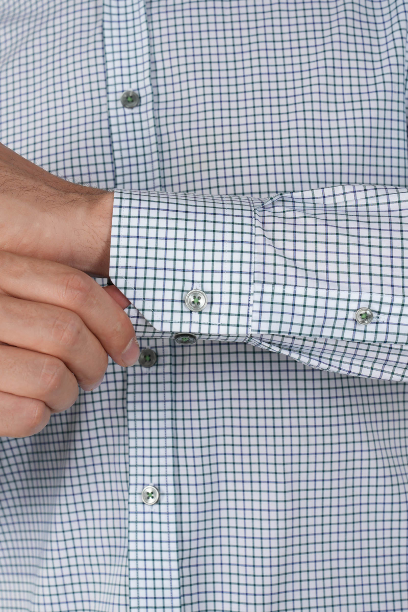 Yeşil Kareli Regular Fit Erkek Pamuk Gömlek - 4