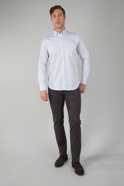 Yeşil Kareli Spor Uzun Kollu Erkek Gömlek - 5