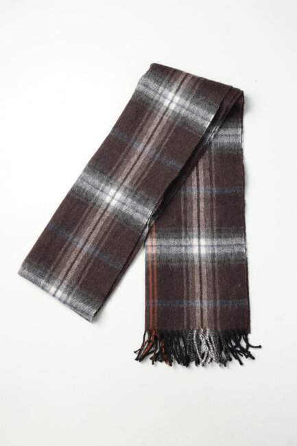 Yün Ekose Desenli Erkek Atkı Kahve - 2