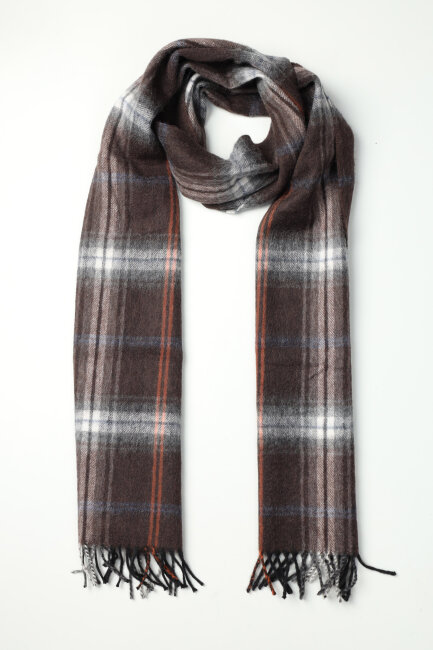 Yün Ekose Desenli Erkek Kaşkol Kahve - 1