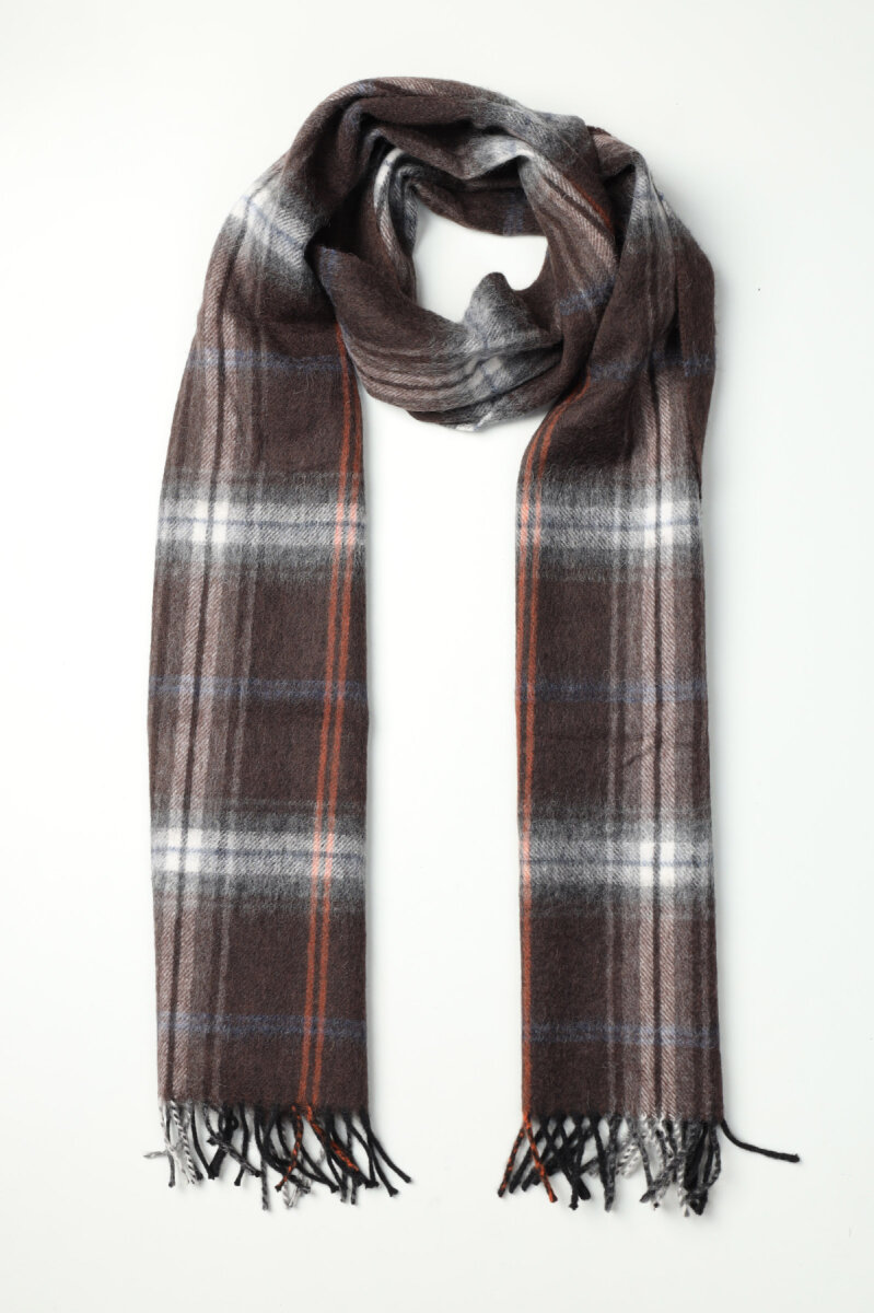 Yün Ekose Desenli Erkek Kaşkol Kahve