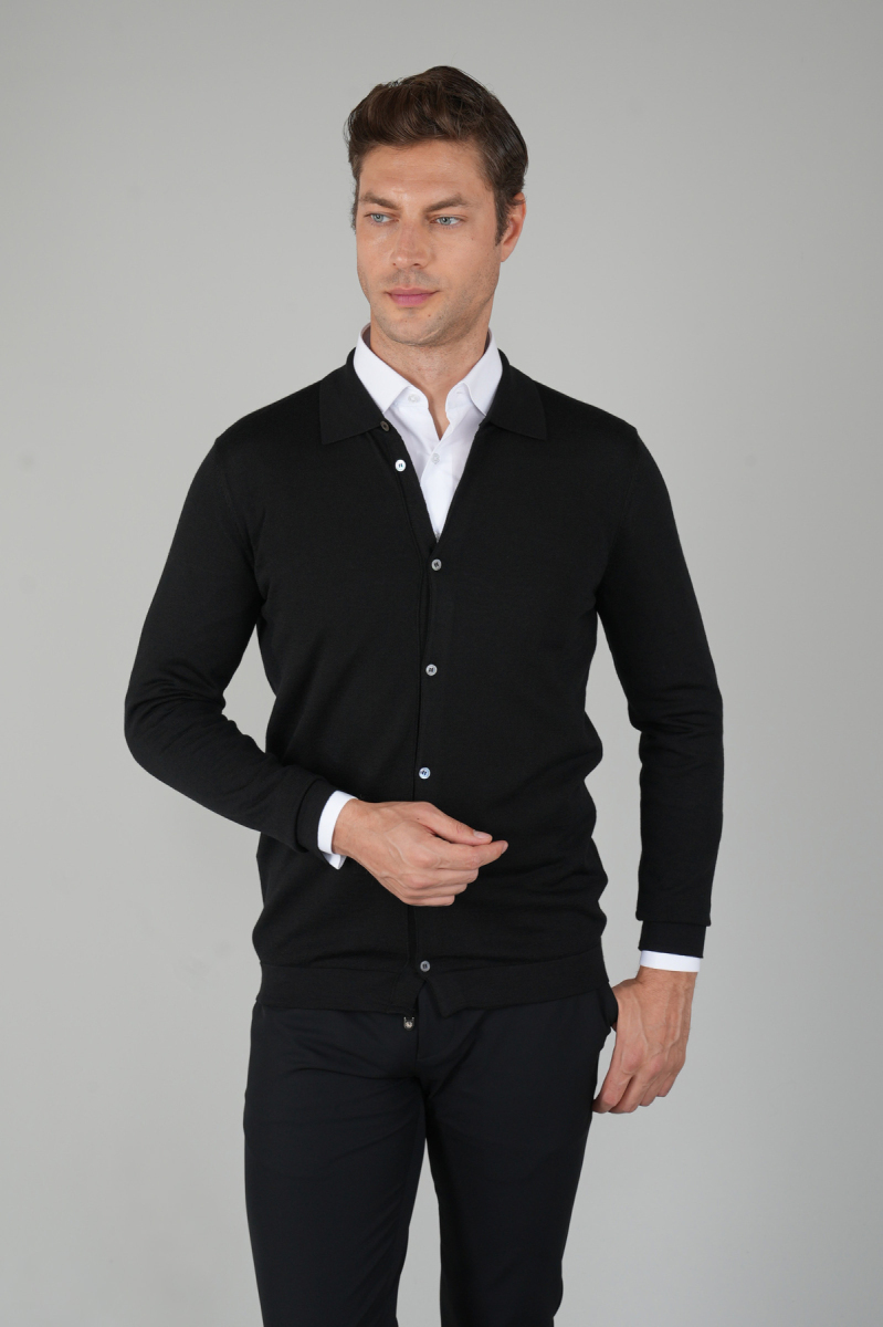 Yün Siyah Erkek Triko Hırka Yün