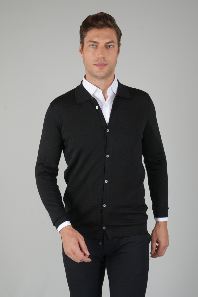 Yün Siyah Erkek Triko Hırka Yün - 5