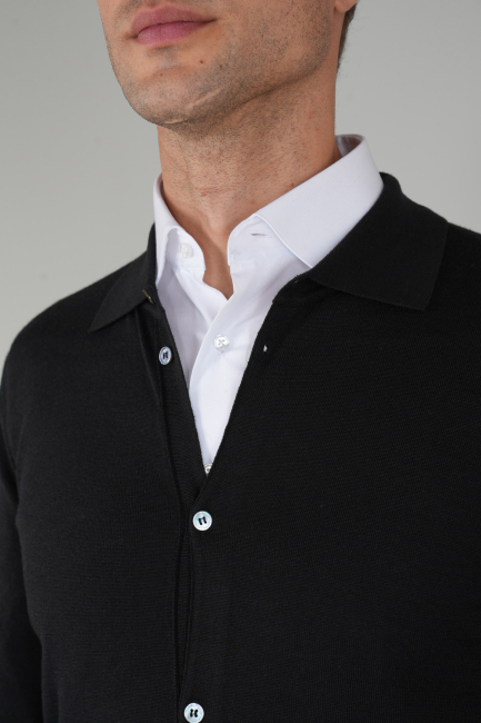 Yün Siyah Erkek Triko Hırka Yün - 3