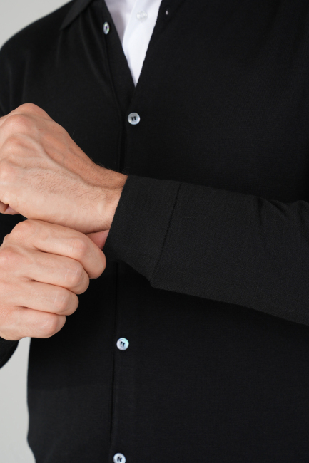 Yün Siyah Erkek Triko Hırka Yün - 4